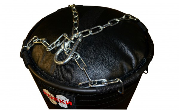 Подвесной боксерский мешок и груша Рокки 160х40 см. 67 кг. кожа черный