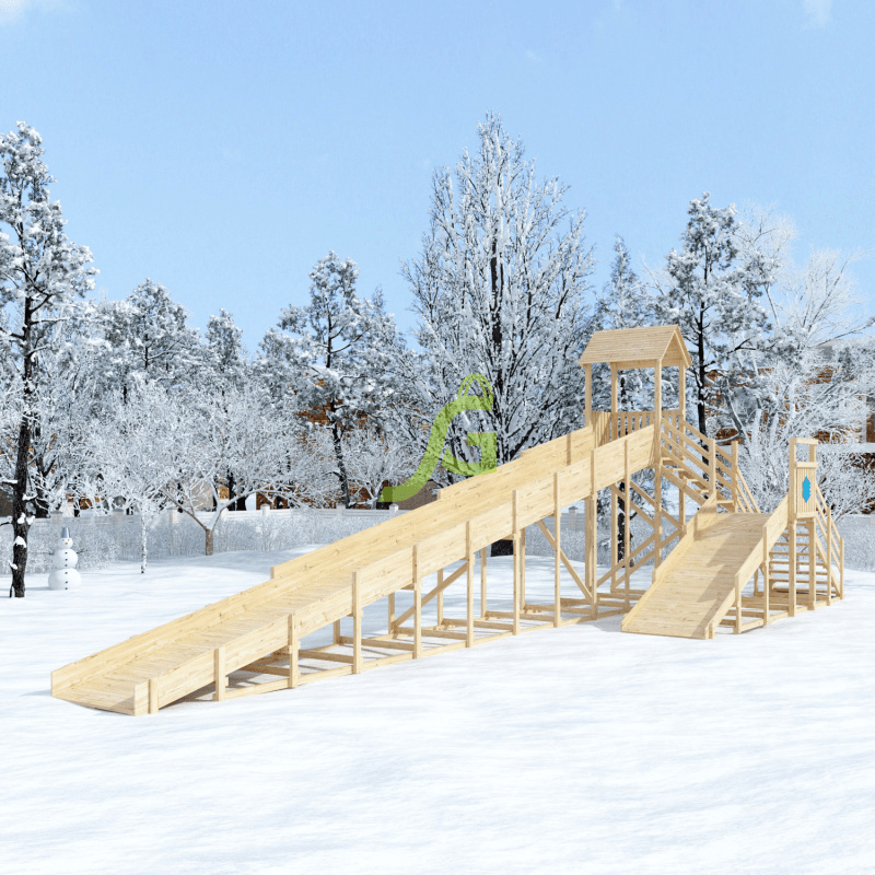 Зимняя деревянная горка IgraGrad ’’Snow Fox 12 м’’ с двумя скатами, без окраски