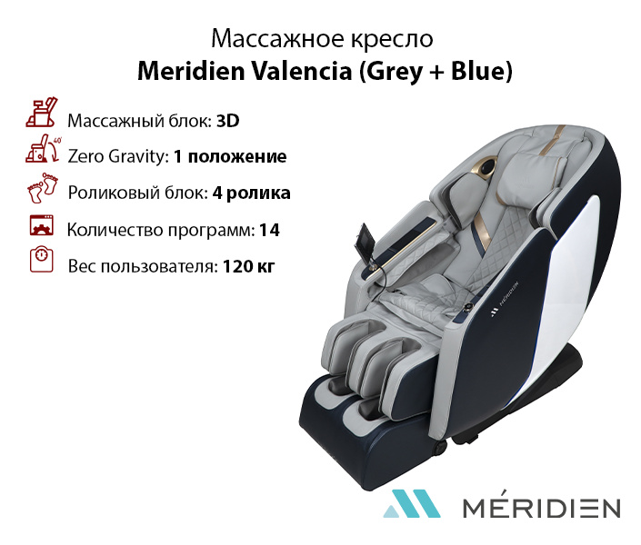 Valencia (Grey + Blue) в СПб по цене 219900 ₽ в категории массажные кресла Meridien