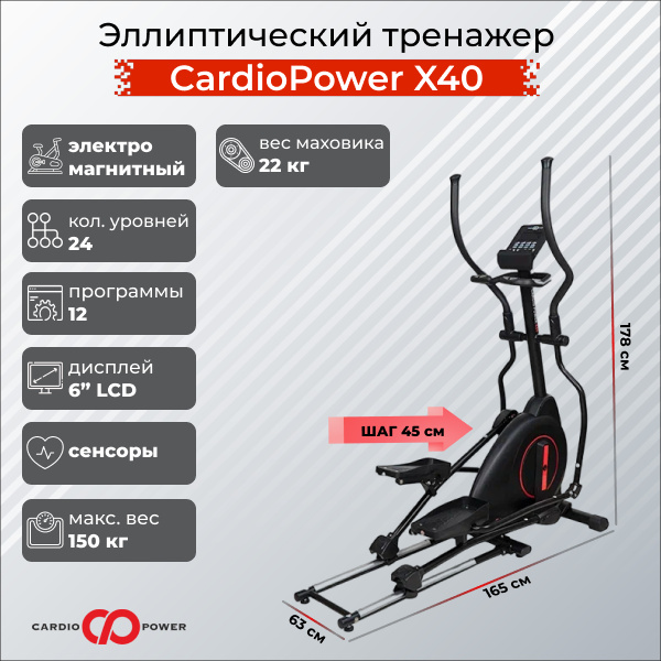 CardioPower X40 из каталога эллиптических тренажеров с изменяемым углом наклона рампы в Санкт-Петербурге по цене 69900 ₽