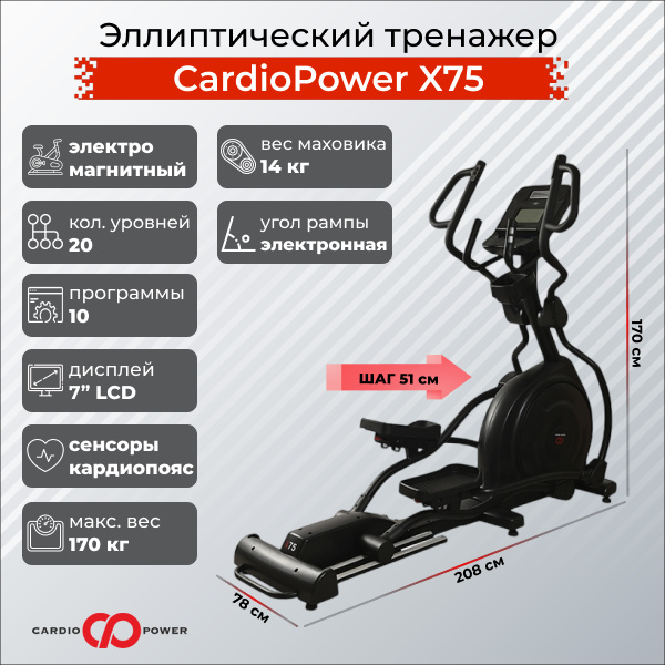 CardioPower X75 из каталога эллиптических тренажеров с изменяемым углом наклона рампы в Санкт-Петербурге по цене 149900 ₽