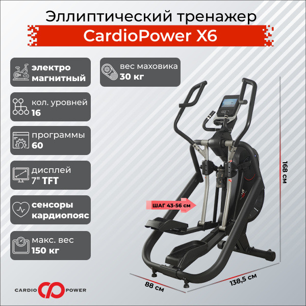 CardioPower X6 из каталога эллиптических тренажеров с изменяемым углом наклона рампы в Санкт-Петербурге по цене 179900 ₽